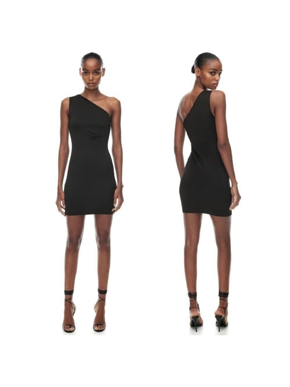 NWT Aritzia TEN Spotlight Dress One Shoulder Black Jersey Mini Ruching Sz Small